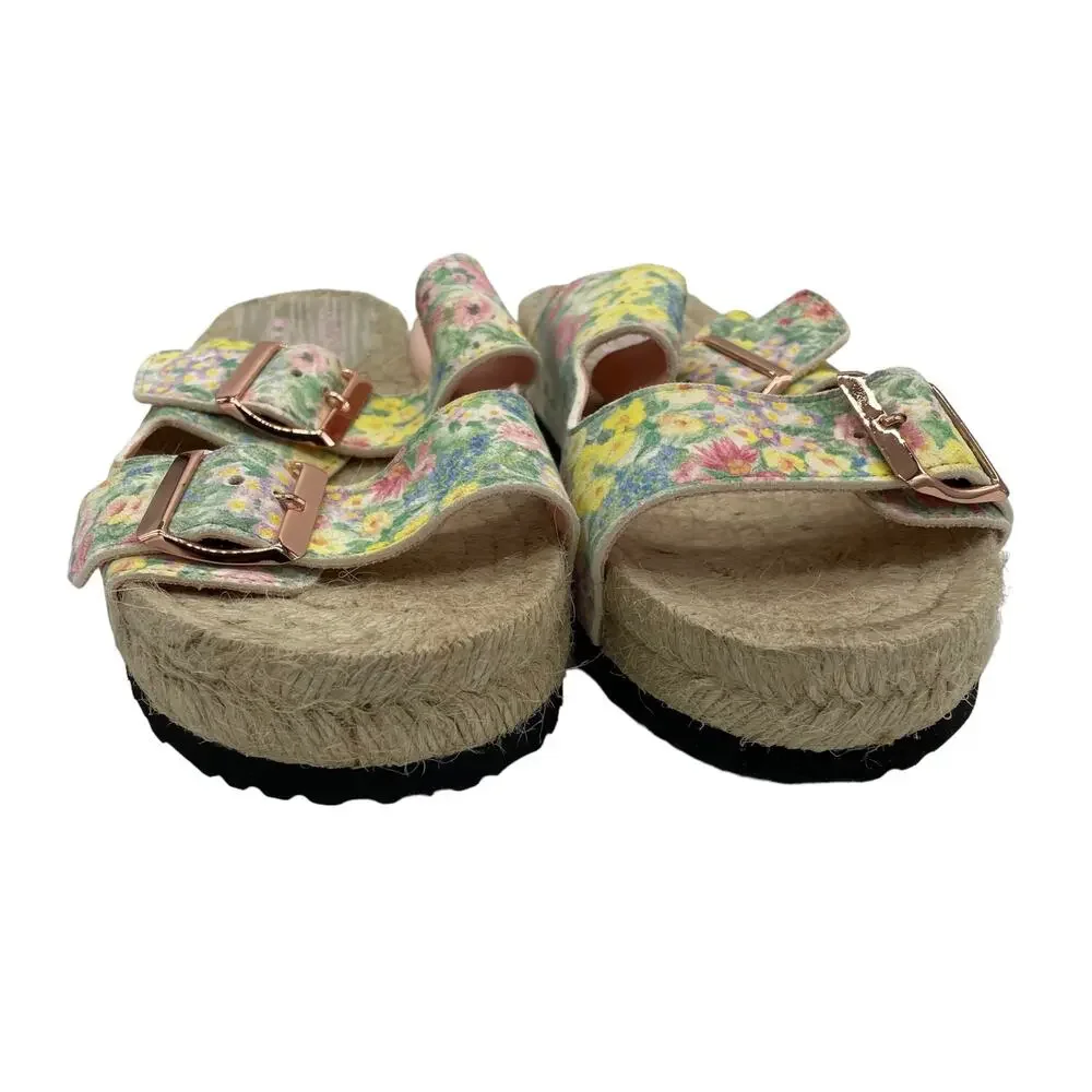 LoveShackFancy x Manebí Nordic Floral Leather Espadrille Slides - Rainbow Skies